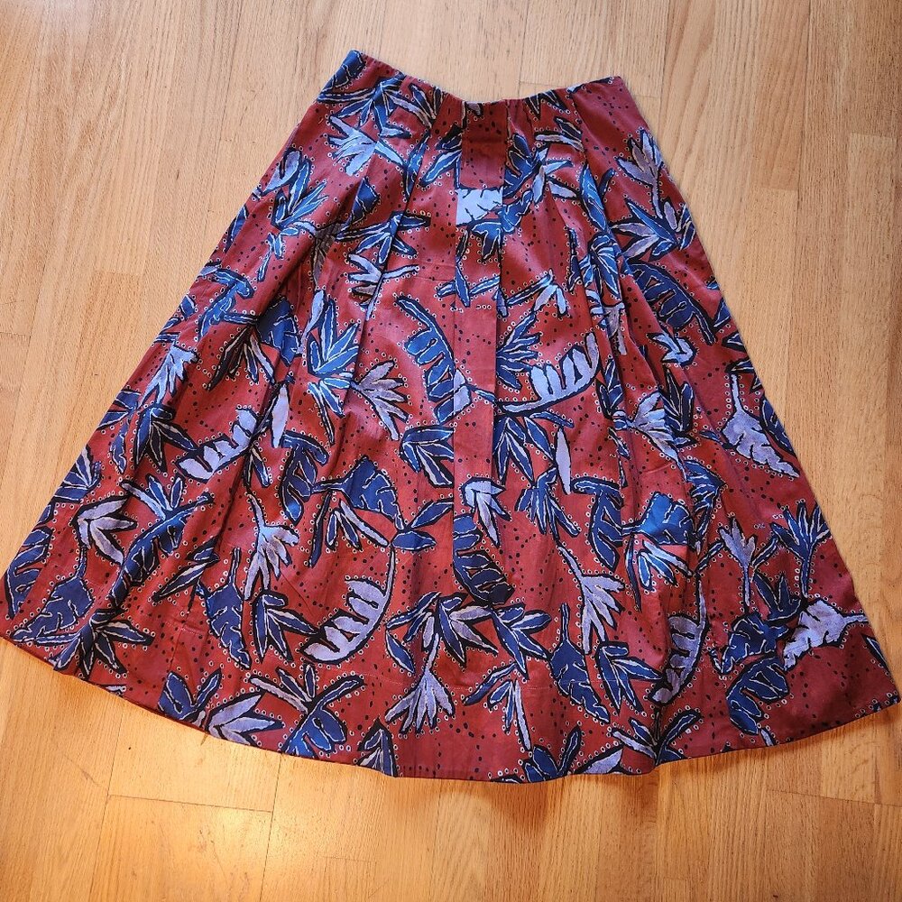 Nic + Zoe Flare Midi Skirt Boho Floral Print Size L Artesian Earthy Eclectic